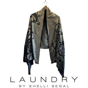 Laundry by Shelli Segal Blue and Silver Floral Scarf Pashmina Sarong Reversible